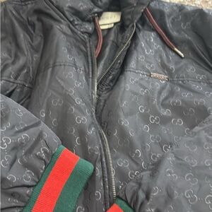 Gucci Lightweight Black and Red Jacket with Monogram Pattern